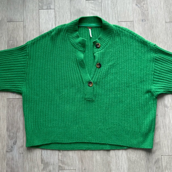 Free People Cocoa Henley Pullover Green Sweater Large - Picture 7 of 7